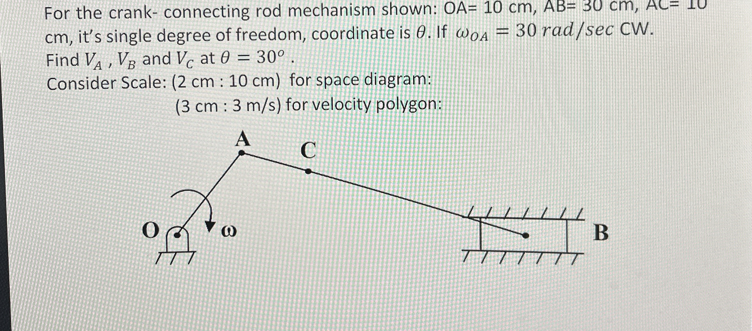 For the crank - connecting rod mechanism shown: O