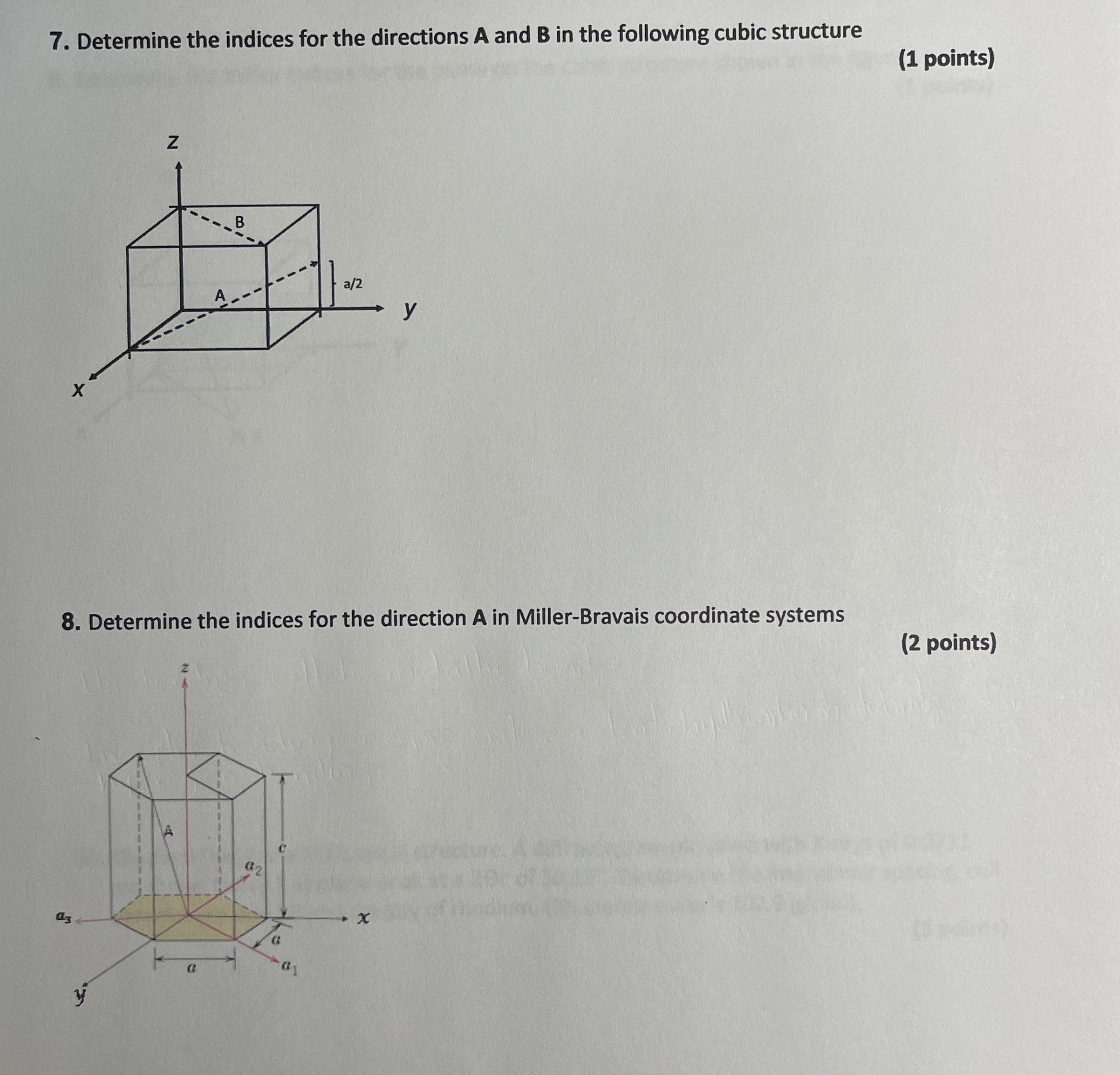 Determine the indices for the directions A and B