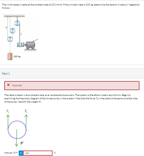 The winch tales in cable at the constant rate of