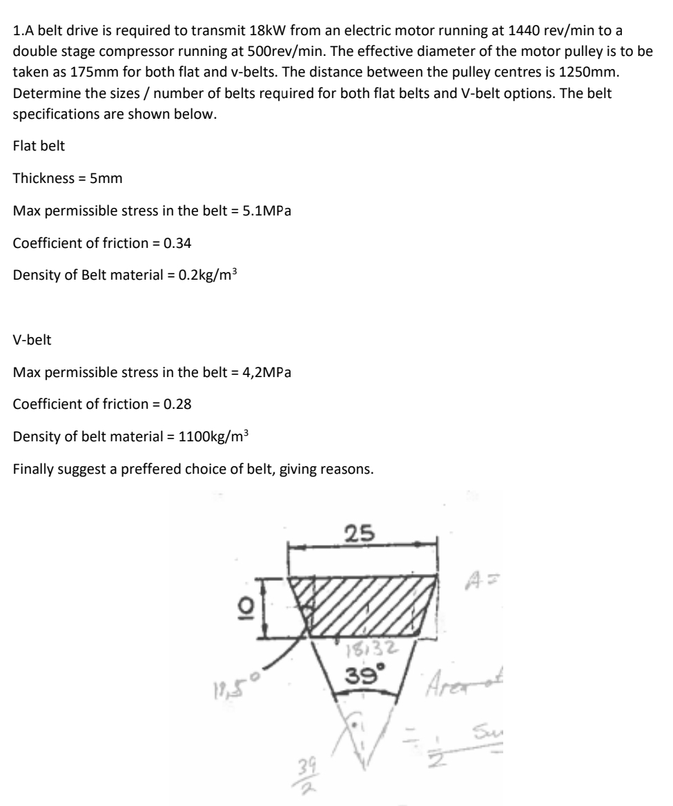 1 . A belt drive is required to transmit 1 8 kW