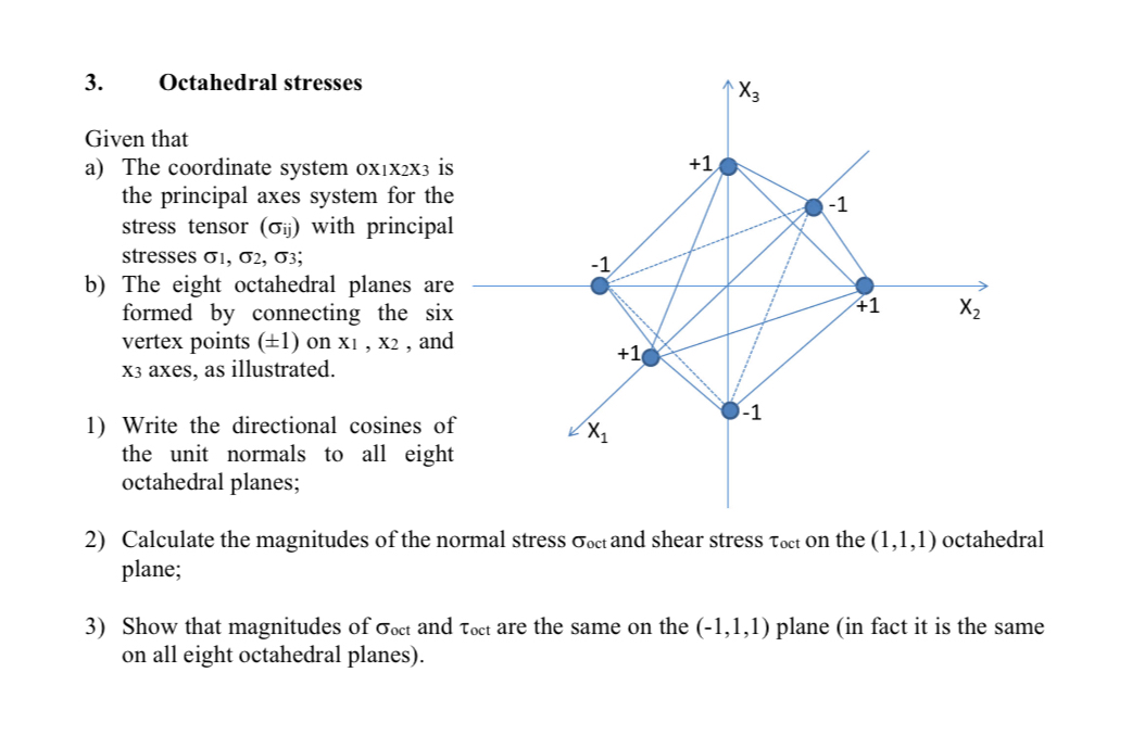 Octahedral stresses Given that a ) The coordinate