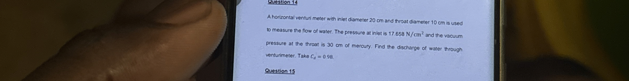 Question 1 4 A horizontal venturi meter with