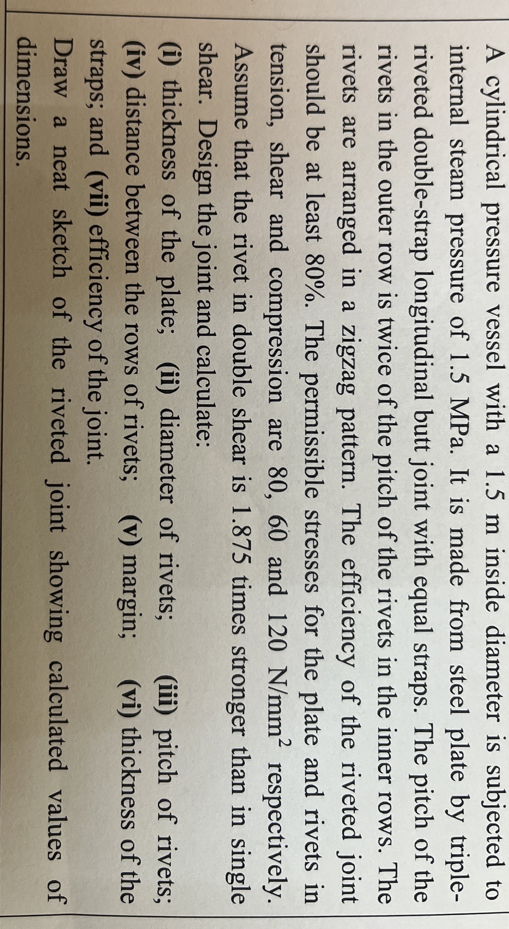 A cylindrical pressure vessel with a 1 . 5 m