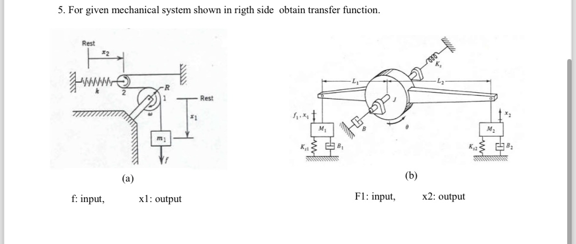 For given mechanical system shown in rigth side