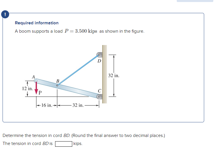 ! Required information A boom supports a load P =