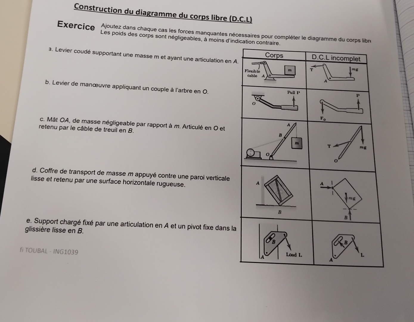 Construction du diagramme du corps libre ( D . C