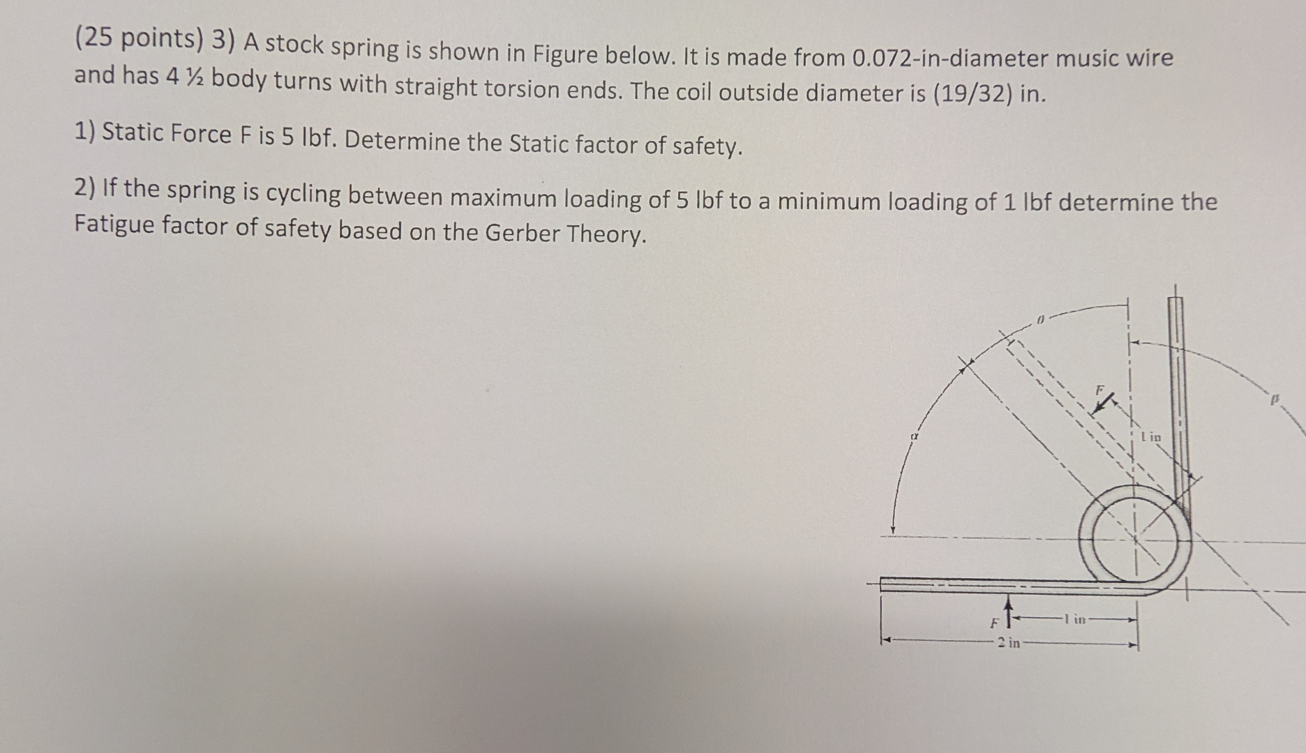 ( 2 5 points ) 3 ) A stock spring is shown in