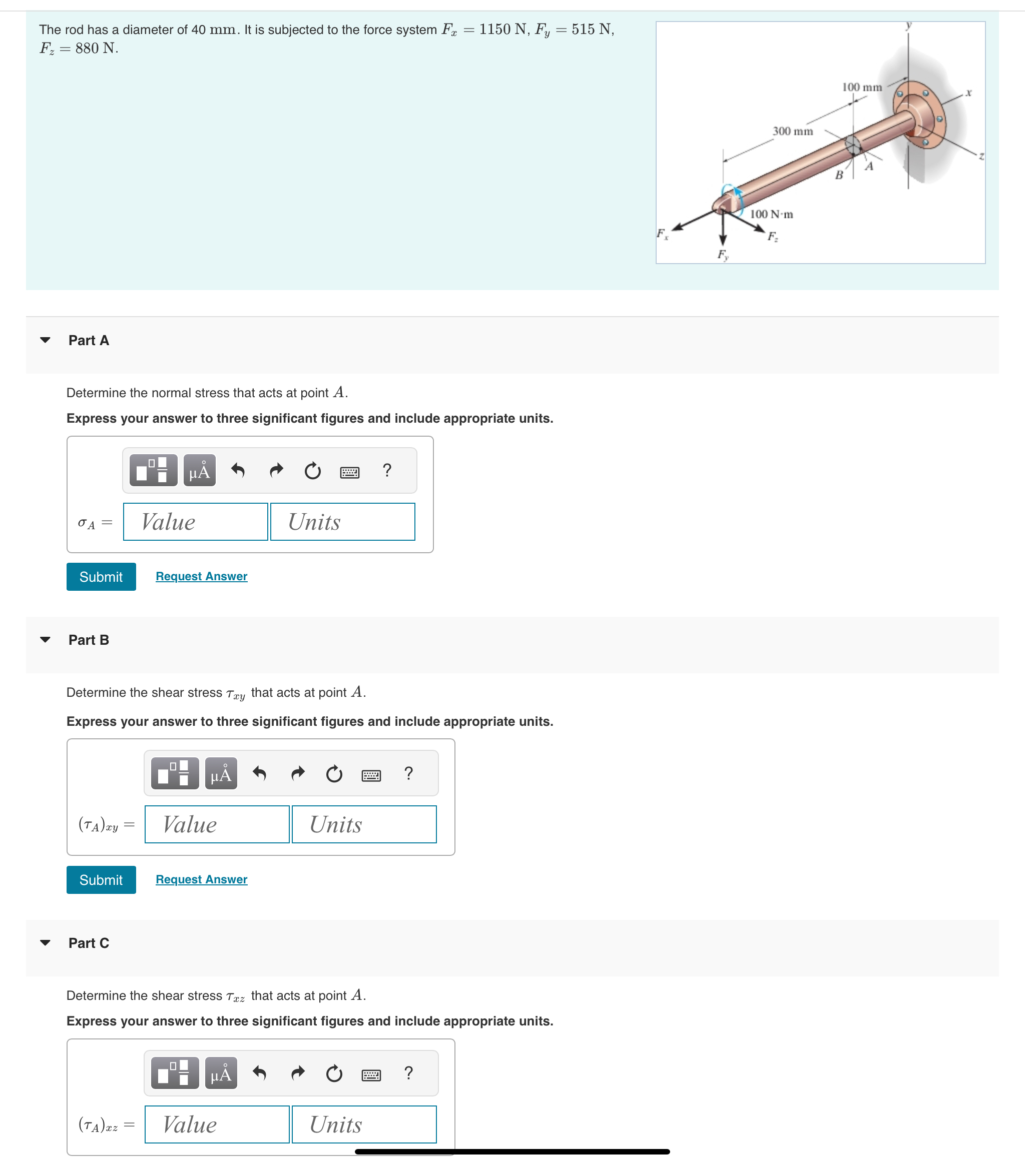 The rod has a diameter of 4 0 mm . It is