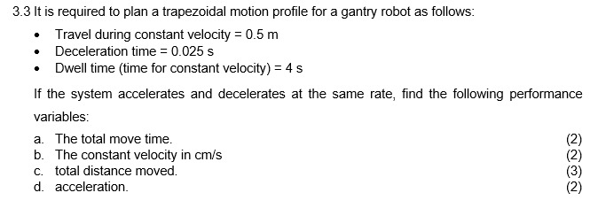 3 . 3 It is required to plan a trapezoidal motion