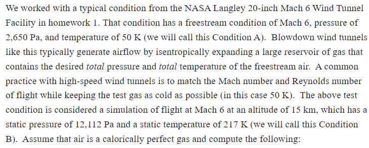 We worked with a typical condition from the NASA