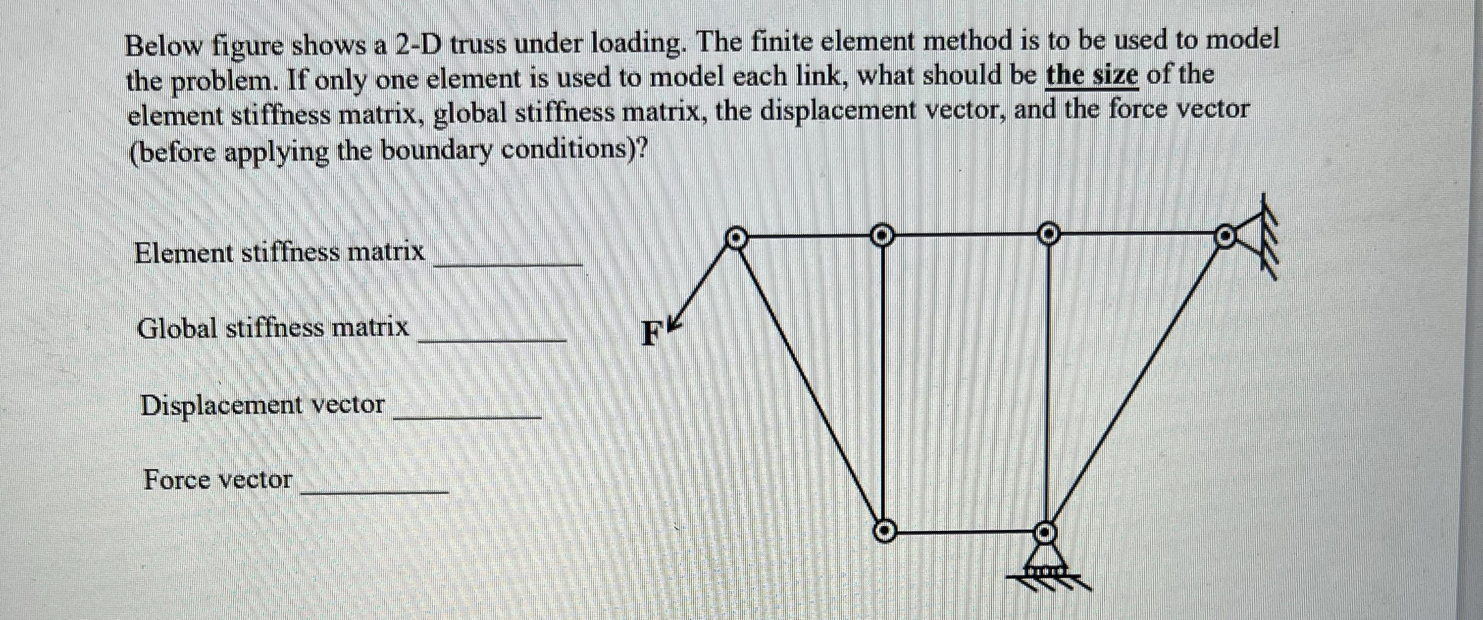 Below figure shows a 2 - D truss under loading.