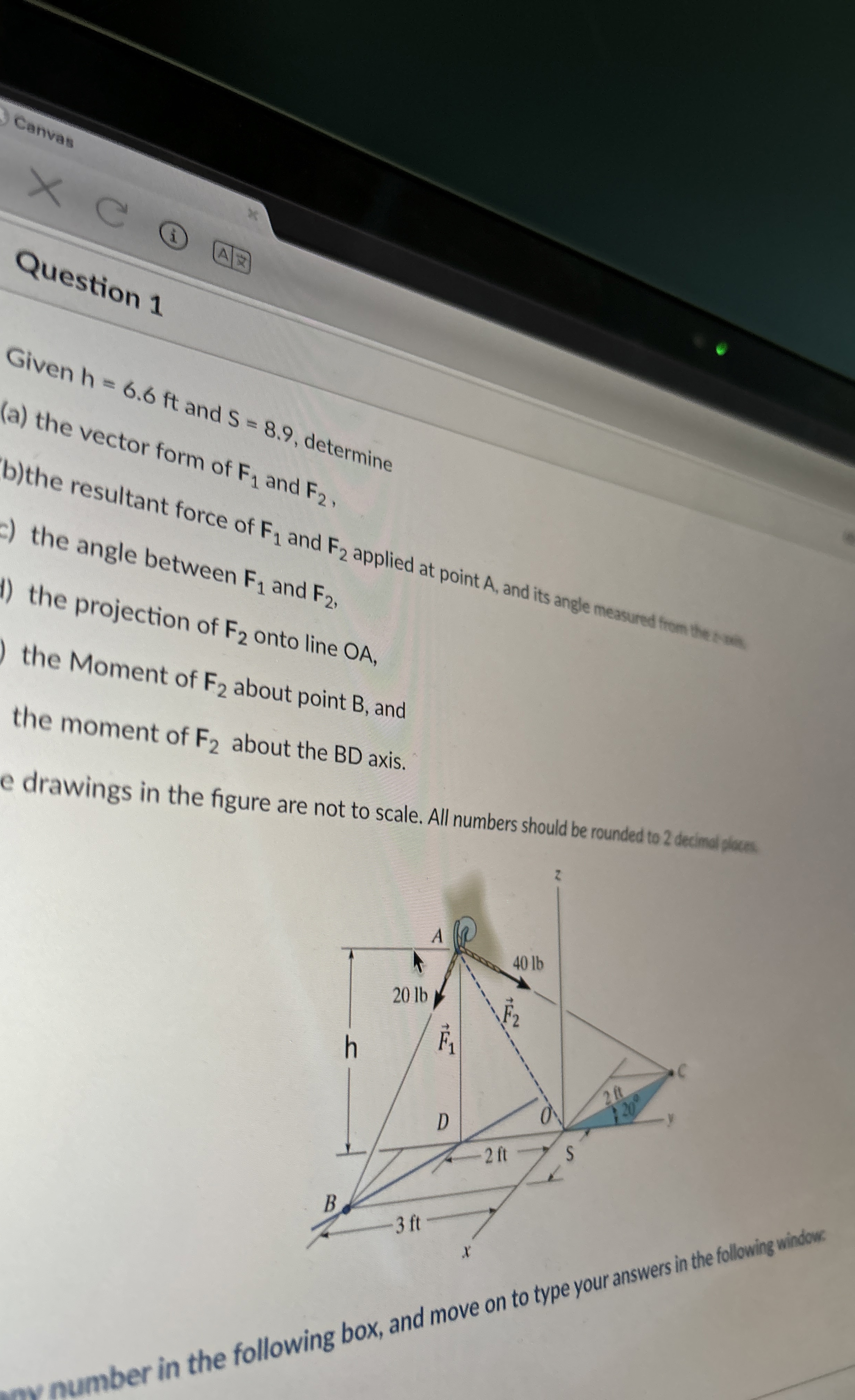 Given h = 6 . 6 f t and S = 8 . 9 , determine ( a