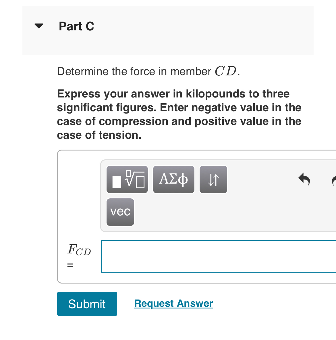 Determine the force in members C E , F E , and C