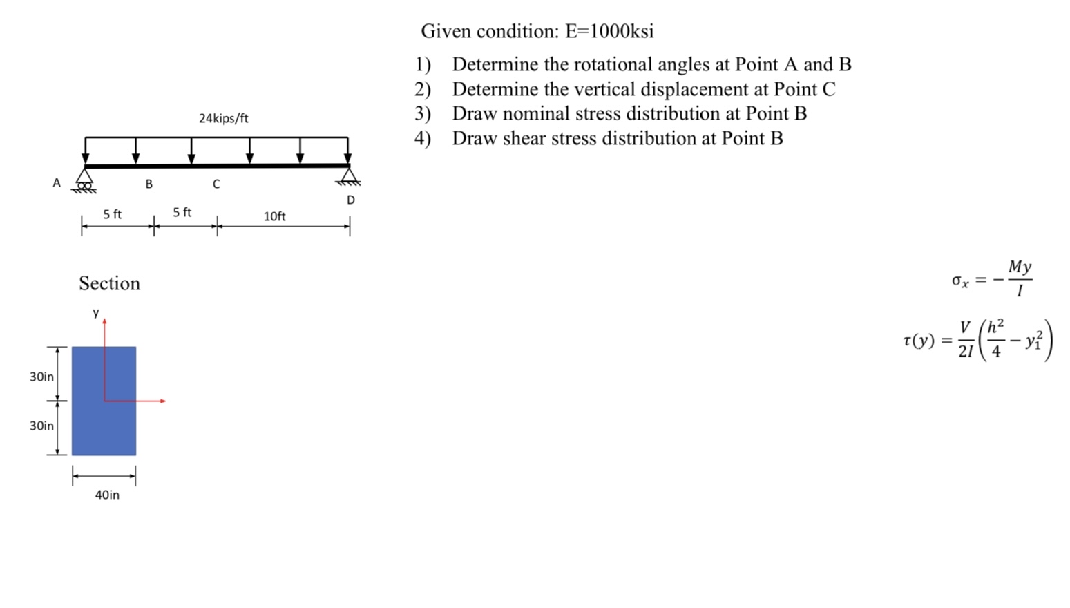Given condition: E = 1 0 0 0 ksi Determine the