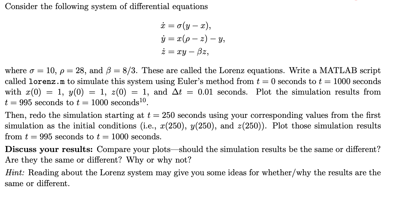 Consider the following system of differential