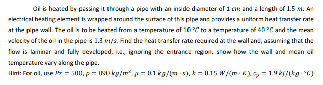 Oil is heated by passing it through a pipe with