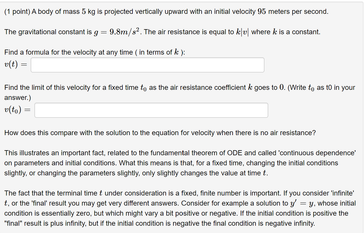 ( 1 point ) A body of mass 5 kg is projected