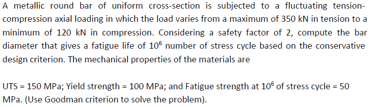 A metallic round bar of uniform cross - section