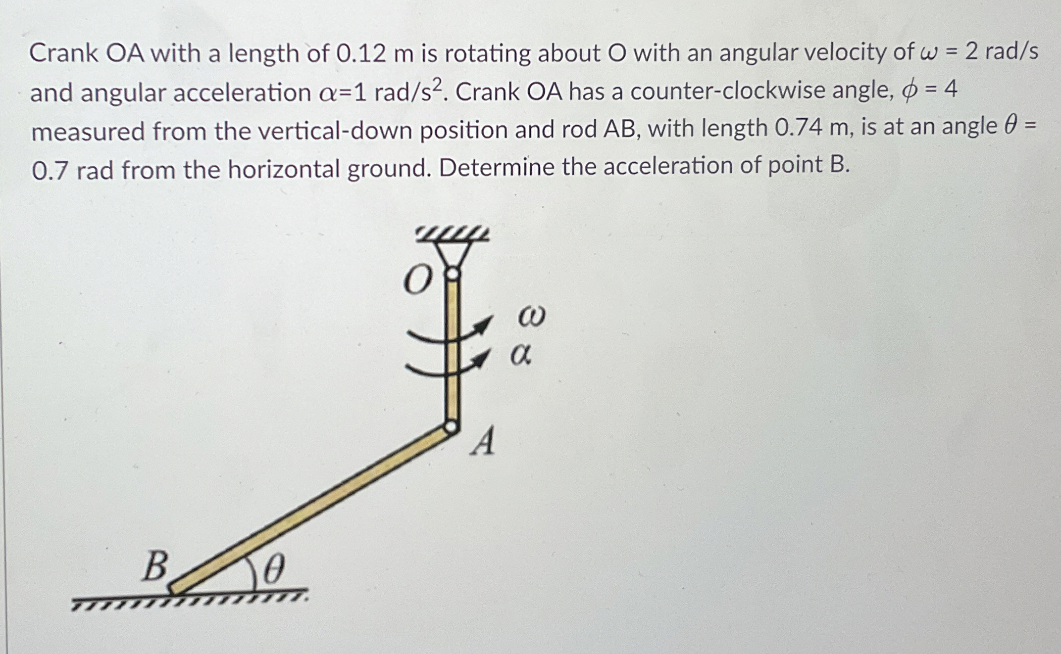 Crank OA with a length of 0 . 1 2 m is rotating