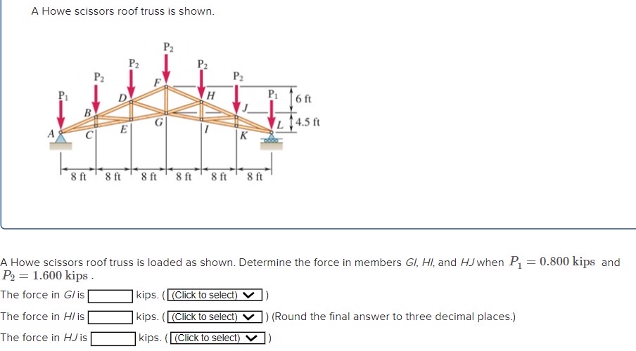 A Howe scissors roof truss is shown. A Howe
