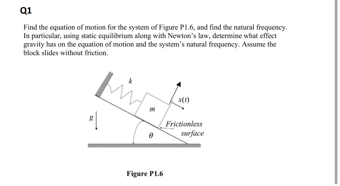 Q 1 Find the equation of motion for the system of
