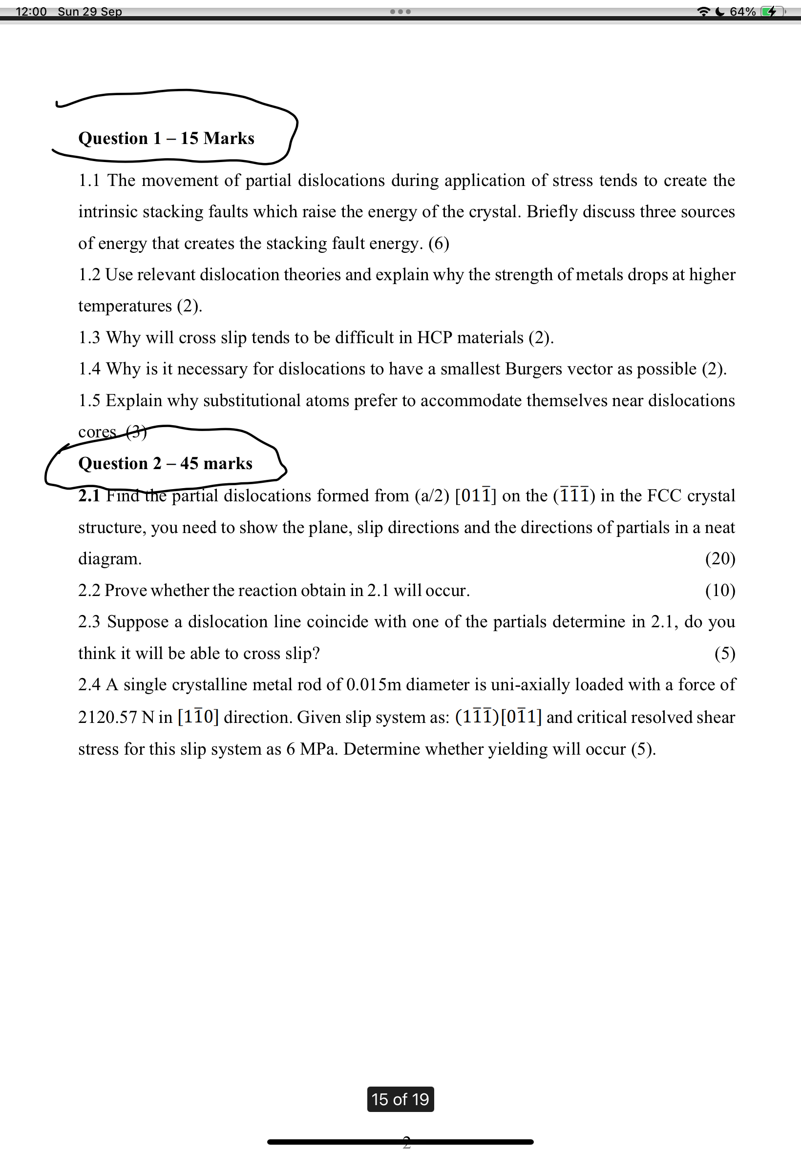 Question 1 - 1 5 Marks 1 . 1 The movement of