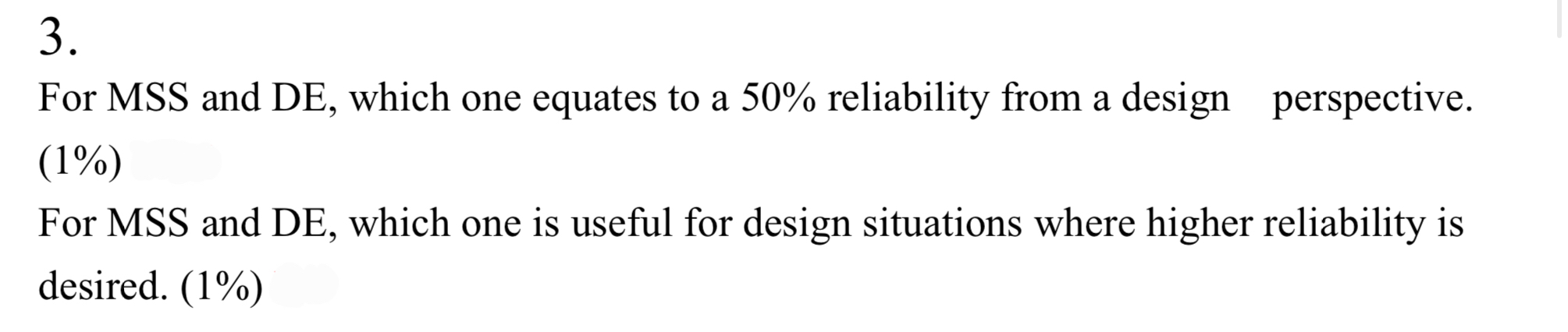 For MSS and DE , which one equates to a 5 0 %