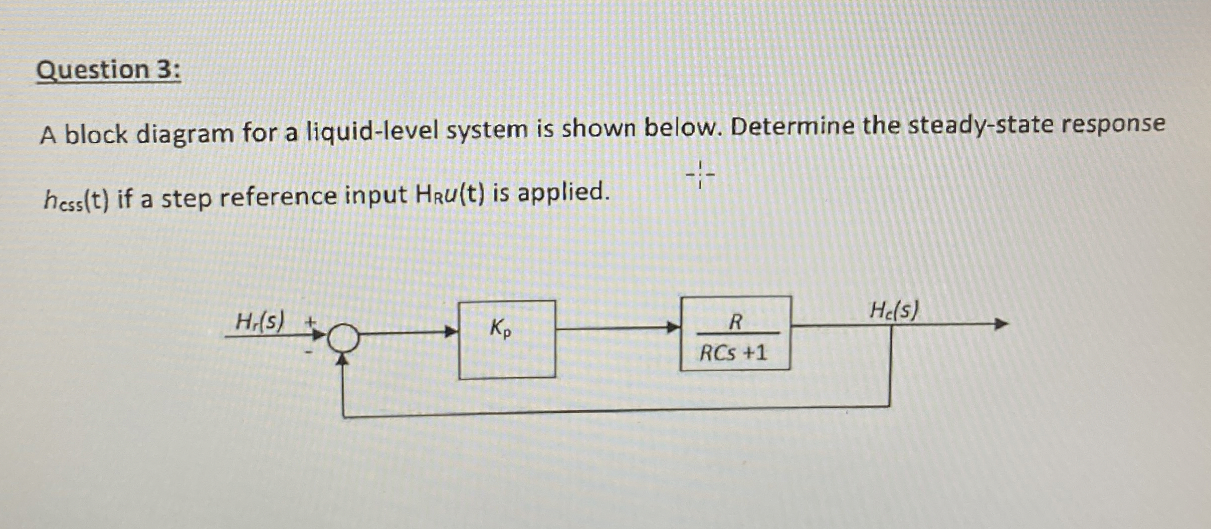 Question 3 : A block diagram for a liquid - level