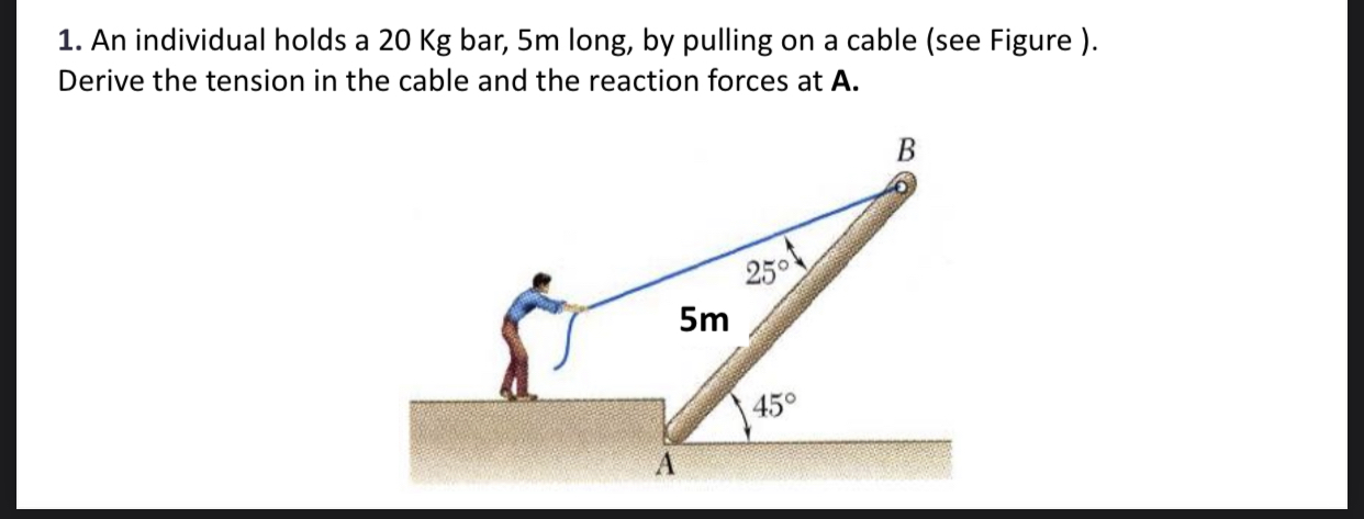 An individual holds a 2 0 Kg bar, 5 m long, by