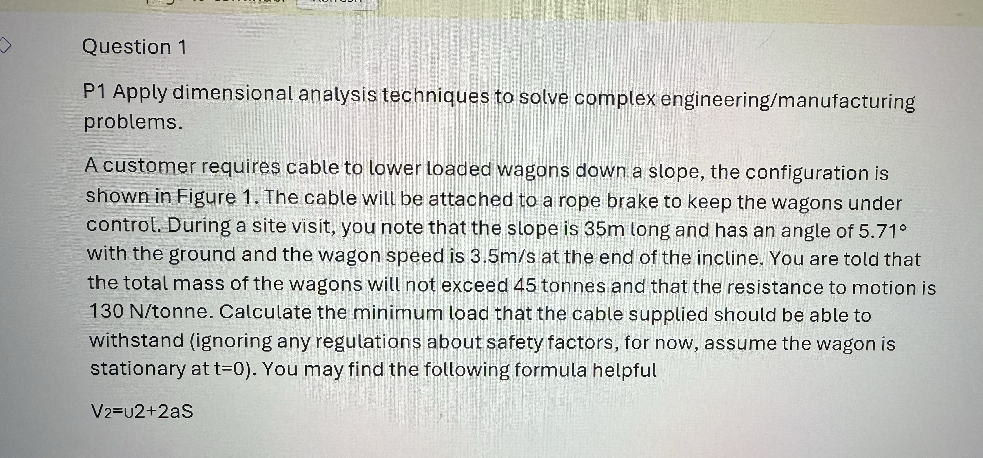 Question 1 P 1 Apply dimensional analysis