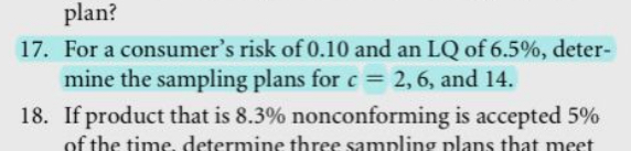 plan? 1 7 . For a consumer's risk of 0 . 1 0 and