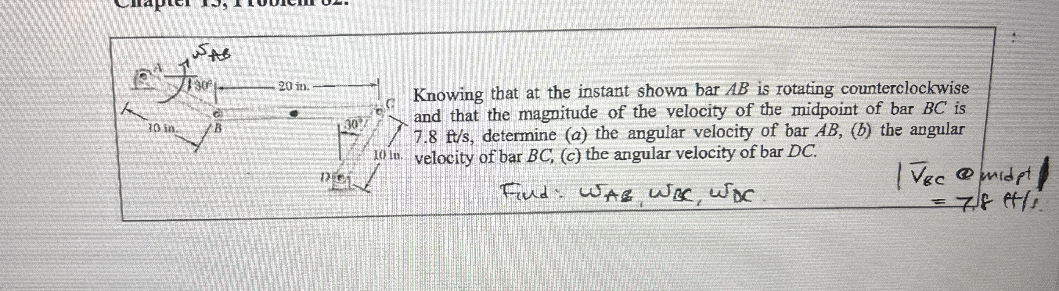 Knowing that at the instant shown bar A B is