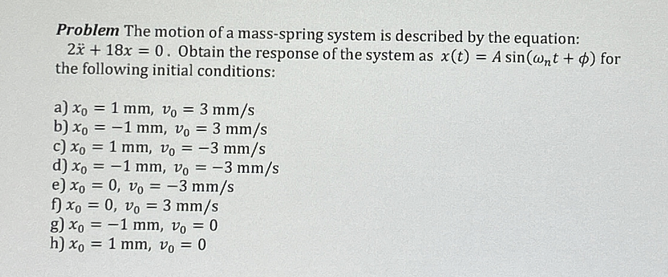 Problem The motion of a mass - spring system is