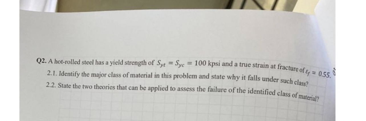 Q 2 . A hot - rolled steel has a yield strength