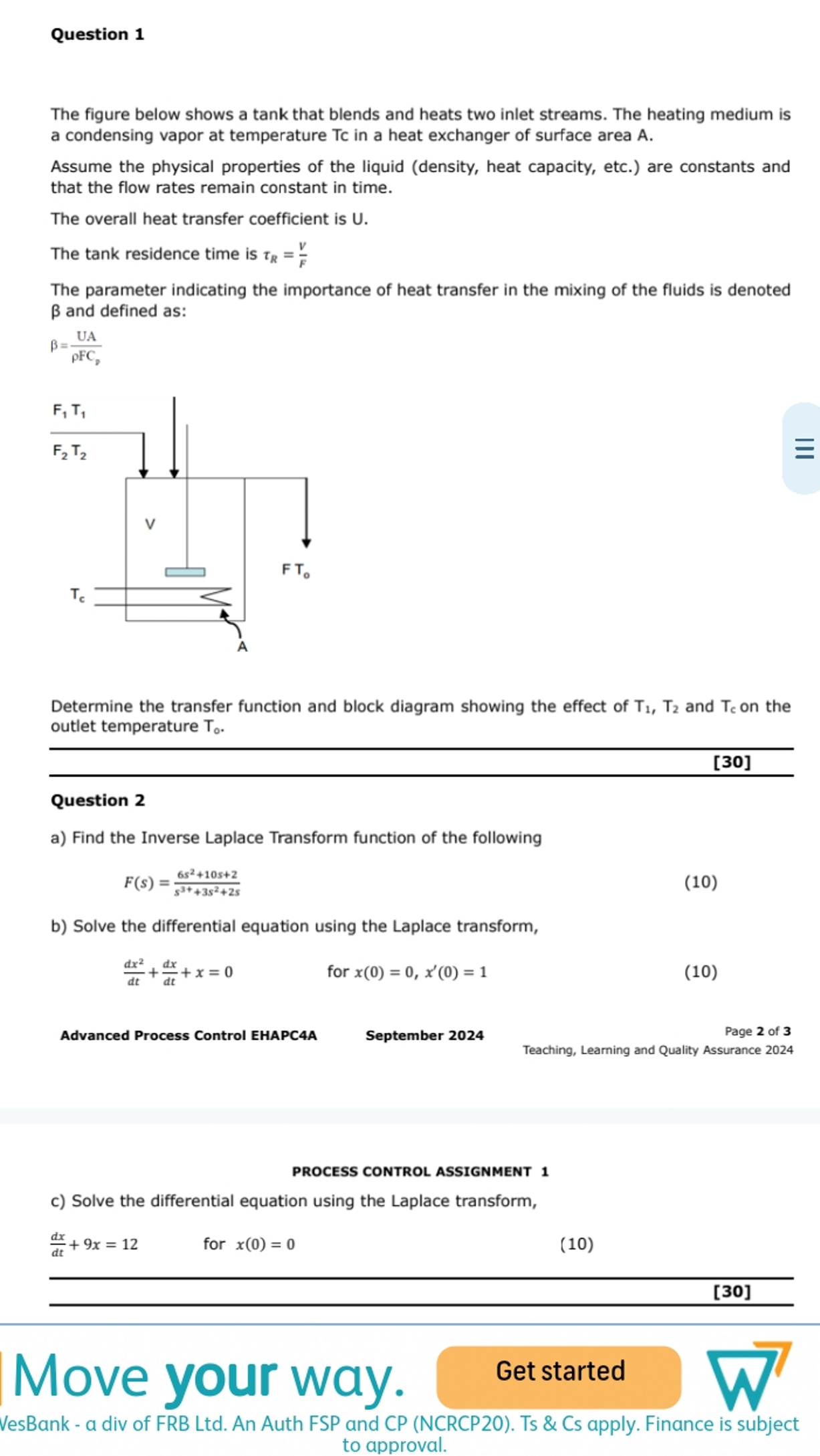 Question 1 The figure below shows a tank that