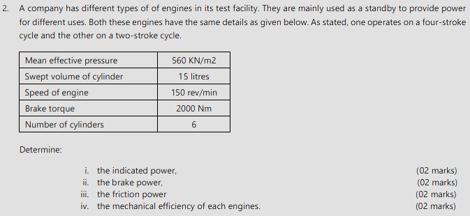 A company has different types of of engines in