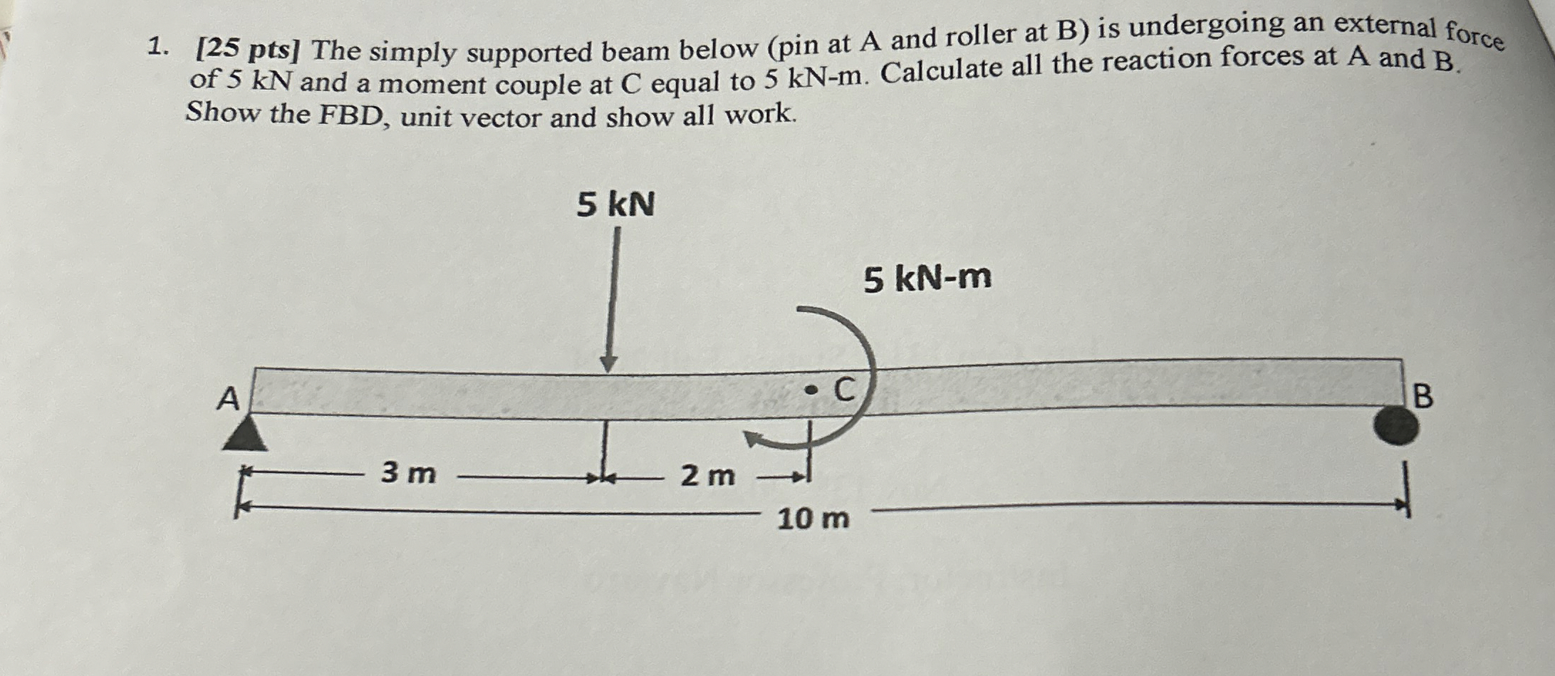 [ 2 5 pts ] The simply supported beam below ( pin