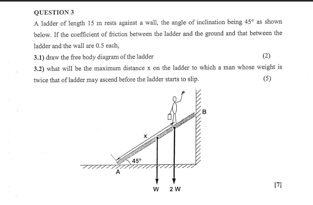 QUESTION 3 A ladder of length 1 5 m rests against