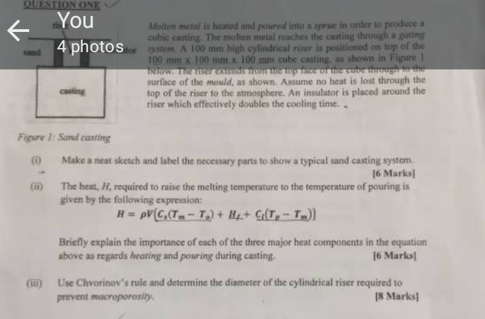 QUFSTIONONE Molten metal is heated and poured