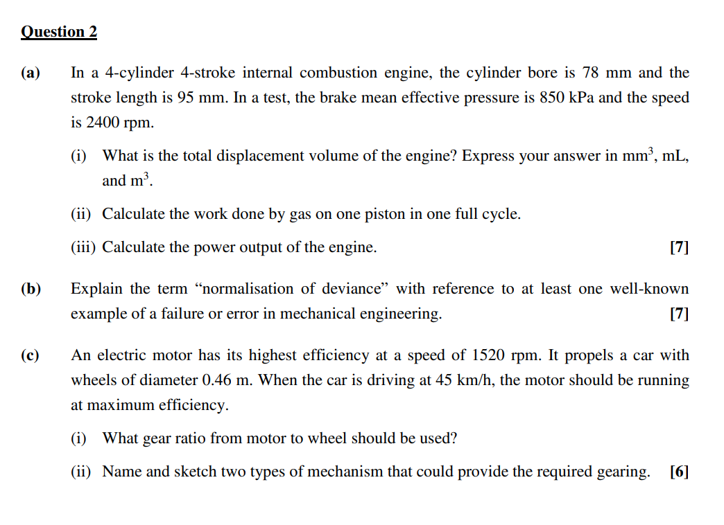 Question 2 ( a ) In a 4 - cylinder 4 - stroke