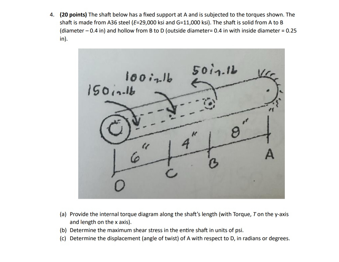 ( 2 0 points ) The shaft below has a fixed