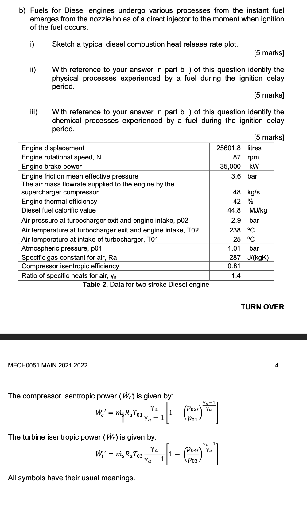 b ) Fuels for Diesel engines undergo various