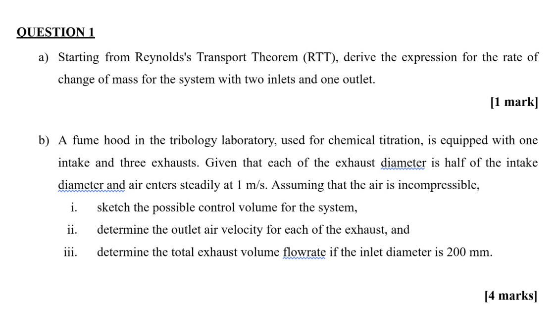 OUESTION 1 a ) Starting from Reynolds's Transport