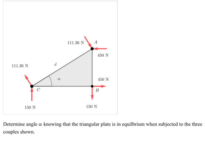 Determine angle alpha knowing that the triangular
