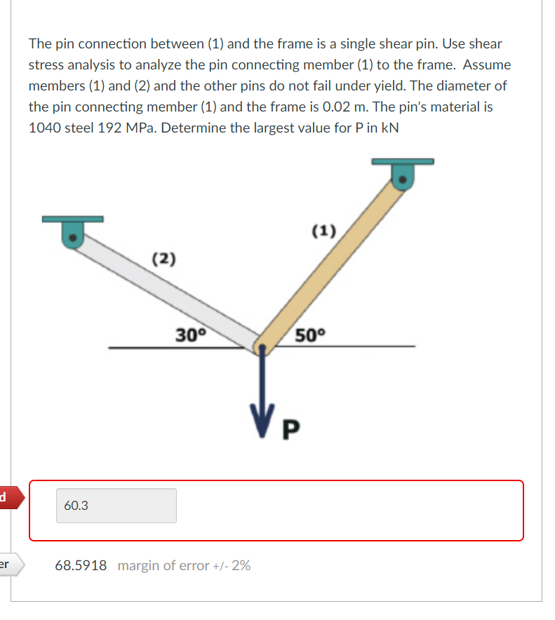 The pin connection between ( 1 ) and the frame is