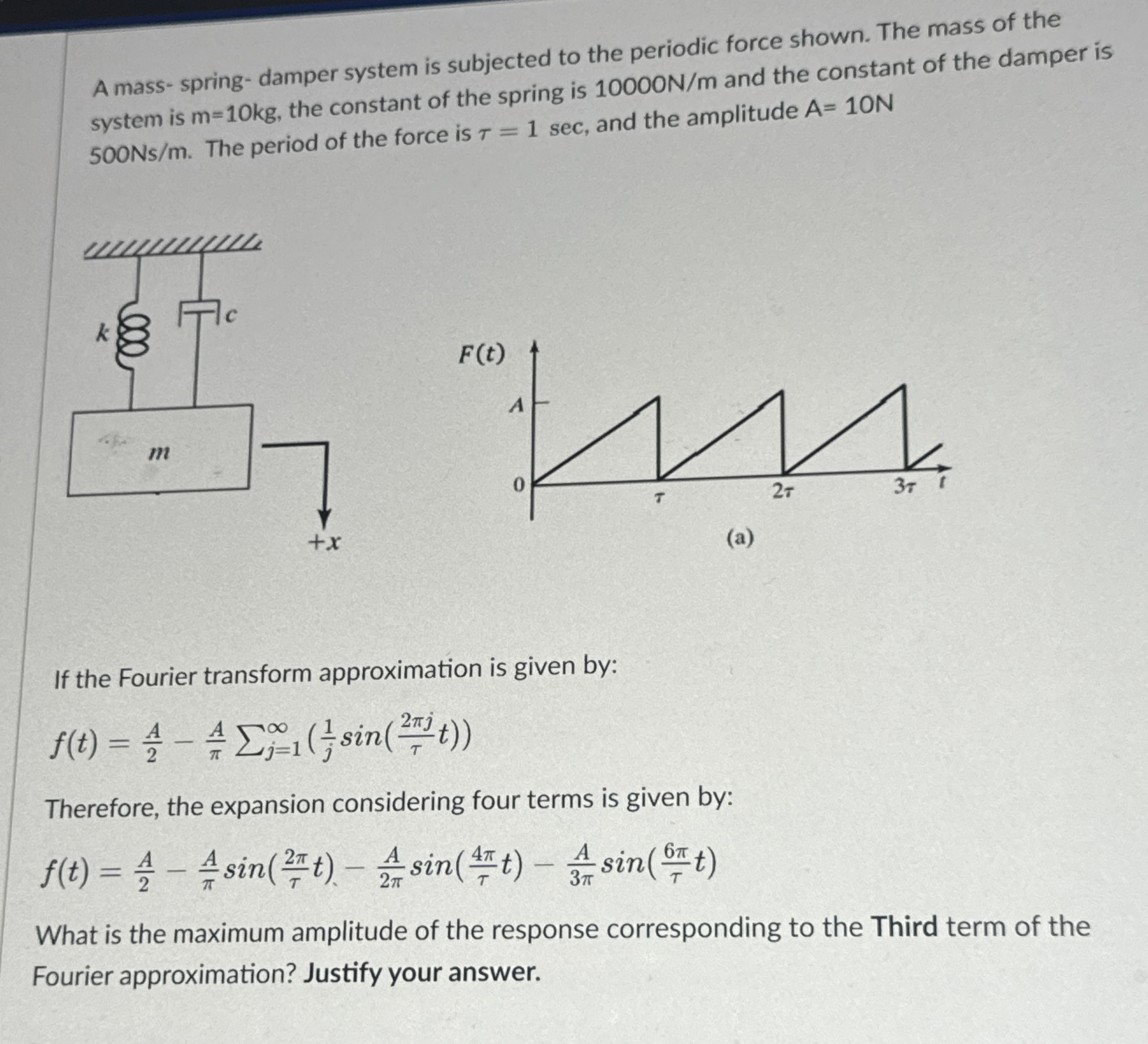 A mass - spring - damper system is subjected to
