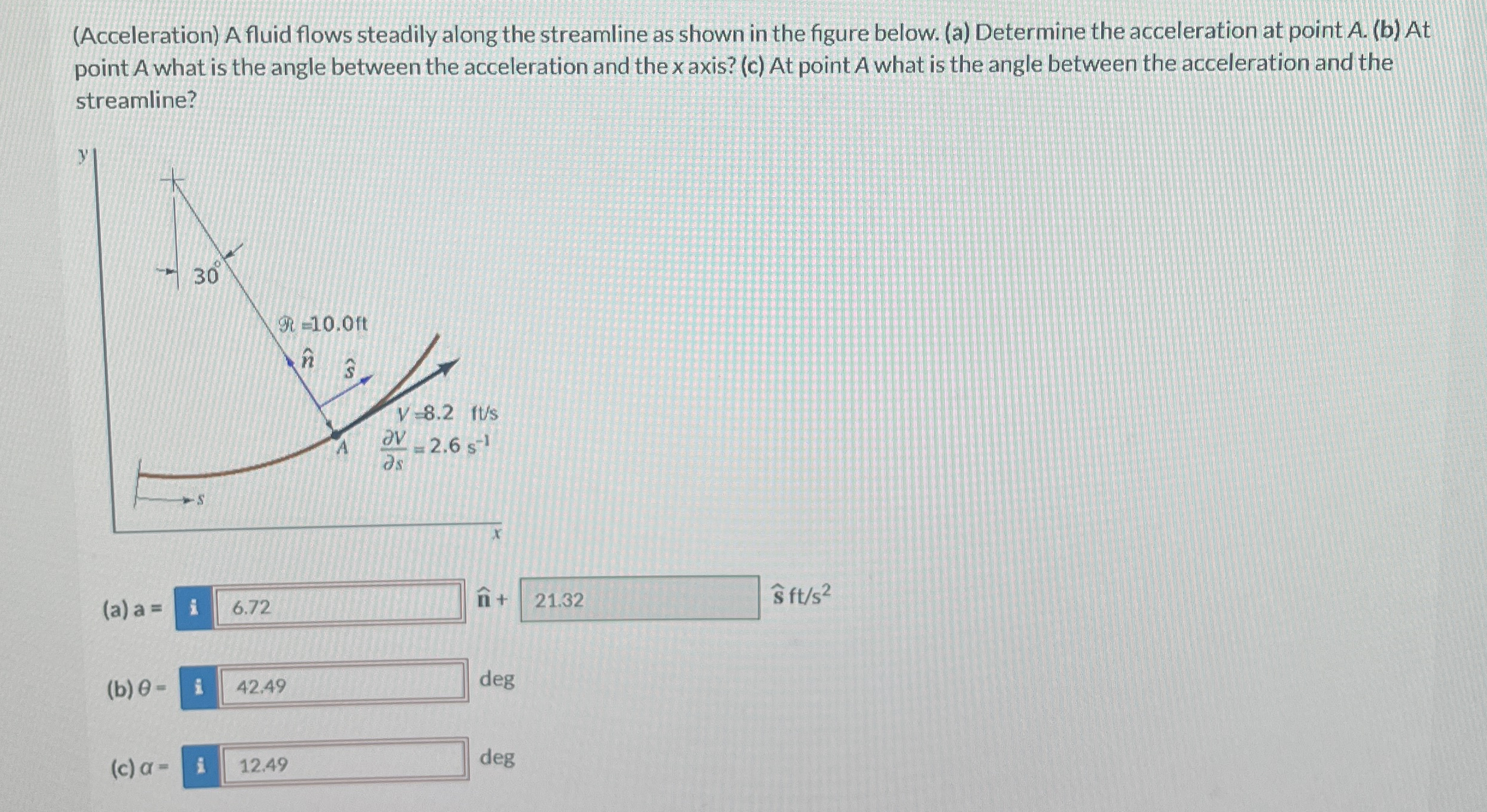 ( Acceleration ) A fluid flows steadily along the