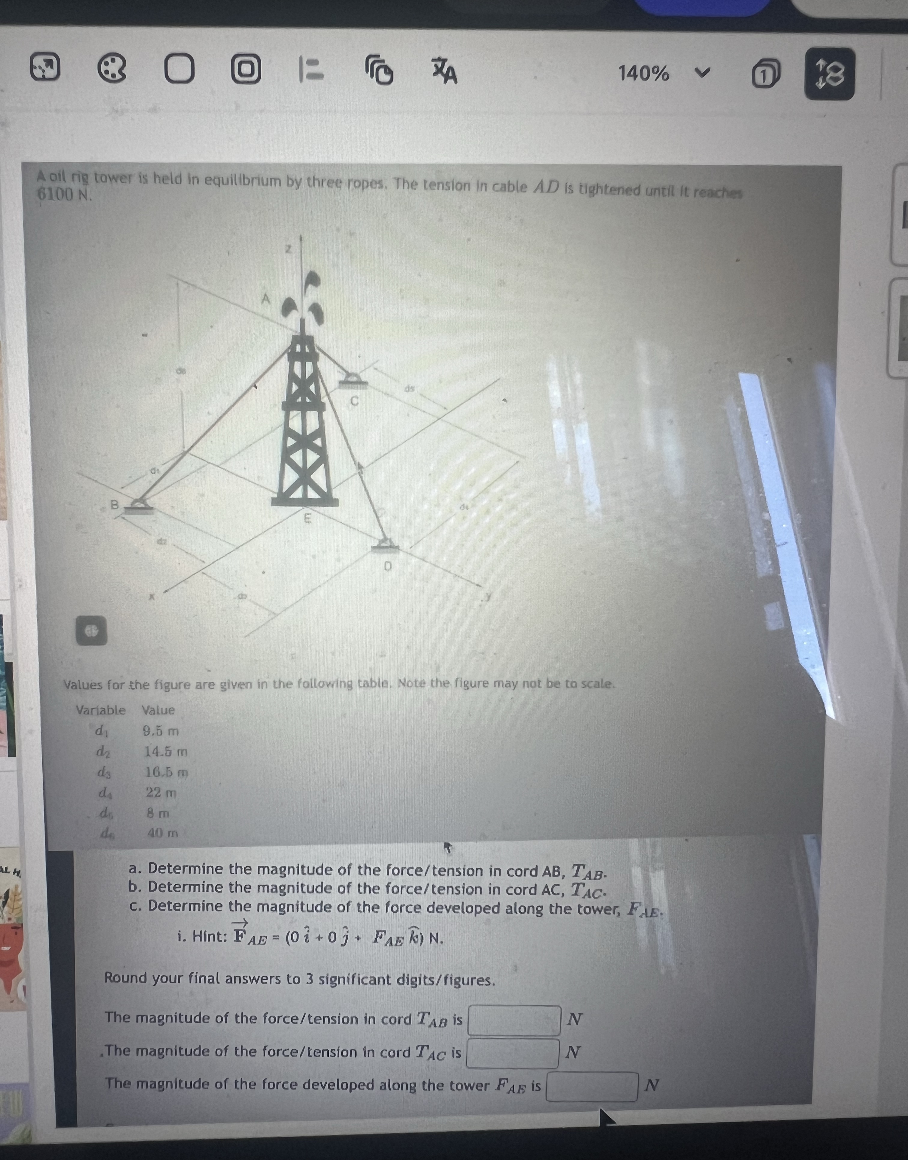 a . Determine the magnitude of the force /