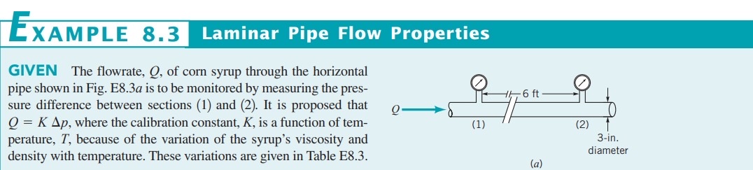 E XAMPLE 8 . 3 Laminar Pipe Flow Properties GIVEN