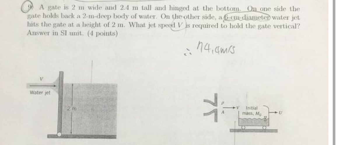 A gate is 2 m wide and 2 . 4 m tall and hinged at